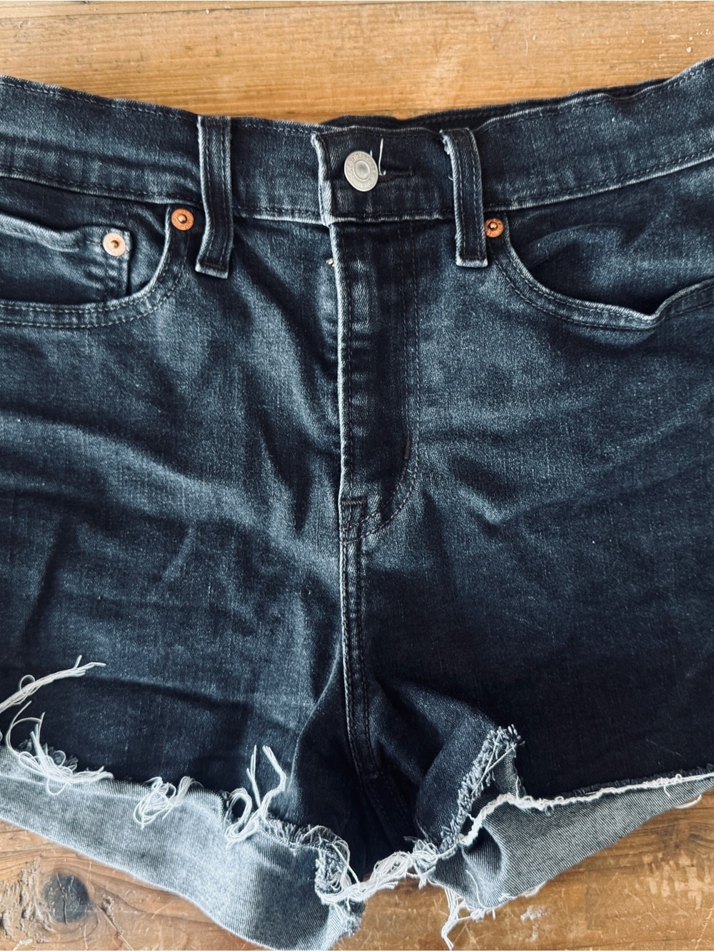 Levi's Black Frayed Hem Denim Cutoff Shorts